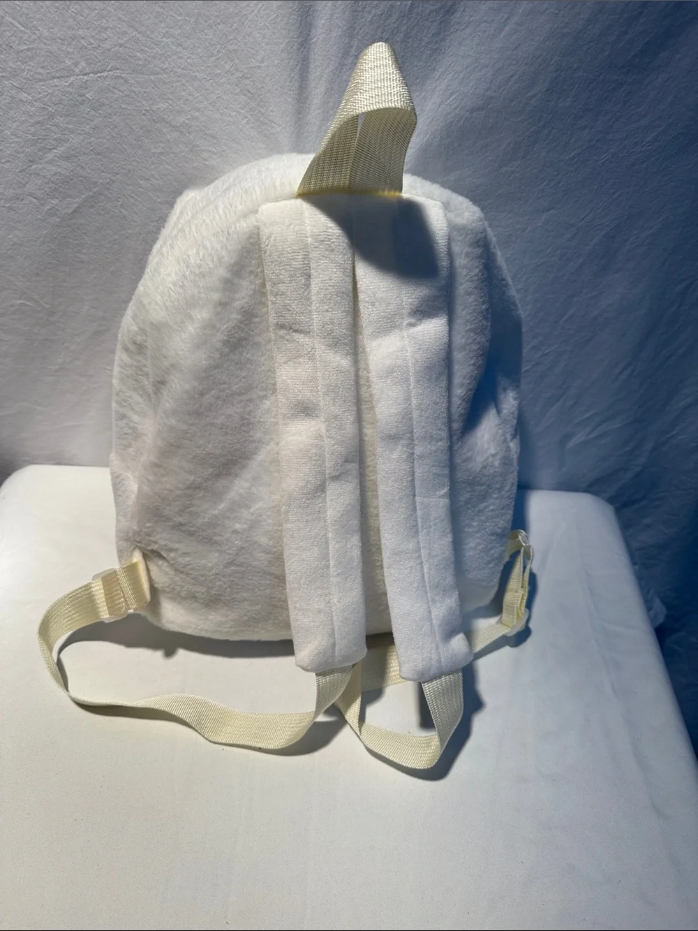 White Plush Kitty Kids Backpack with Red Bow